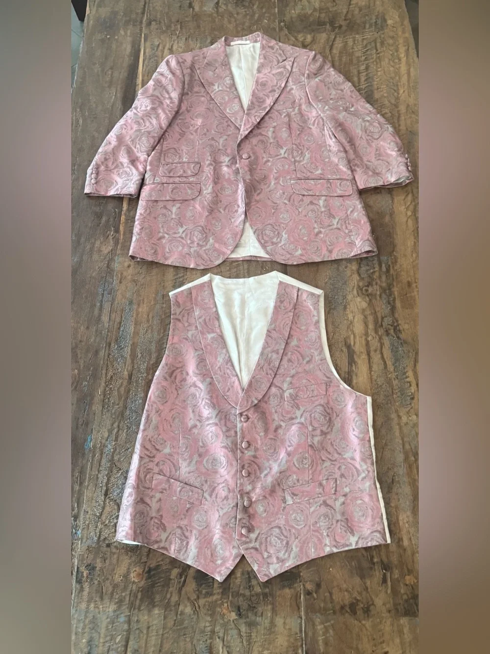 Men's Sebastian Cruz Pink Floral Jacquard Suit Jacket & Vest